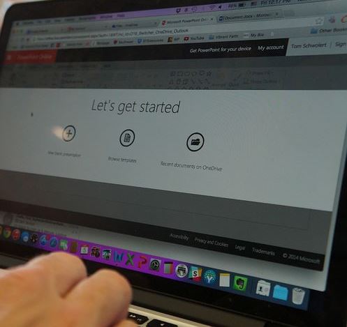 working on laptop